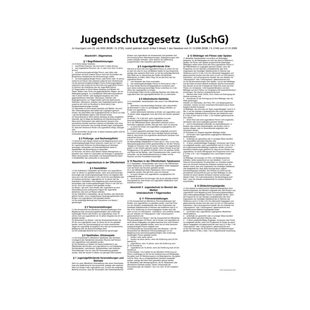 Jugendschutzgesetz, Kunststoffplatte DIN A4