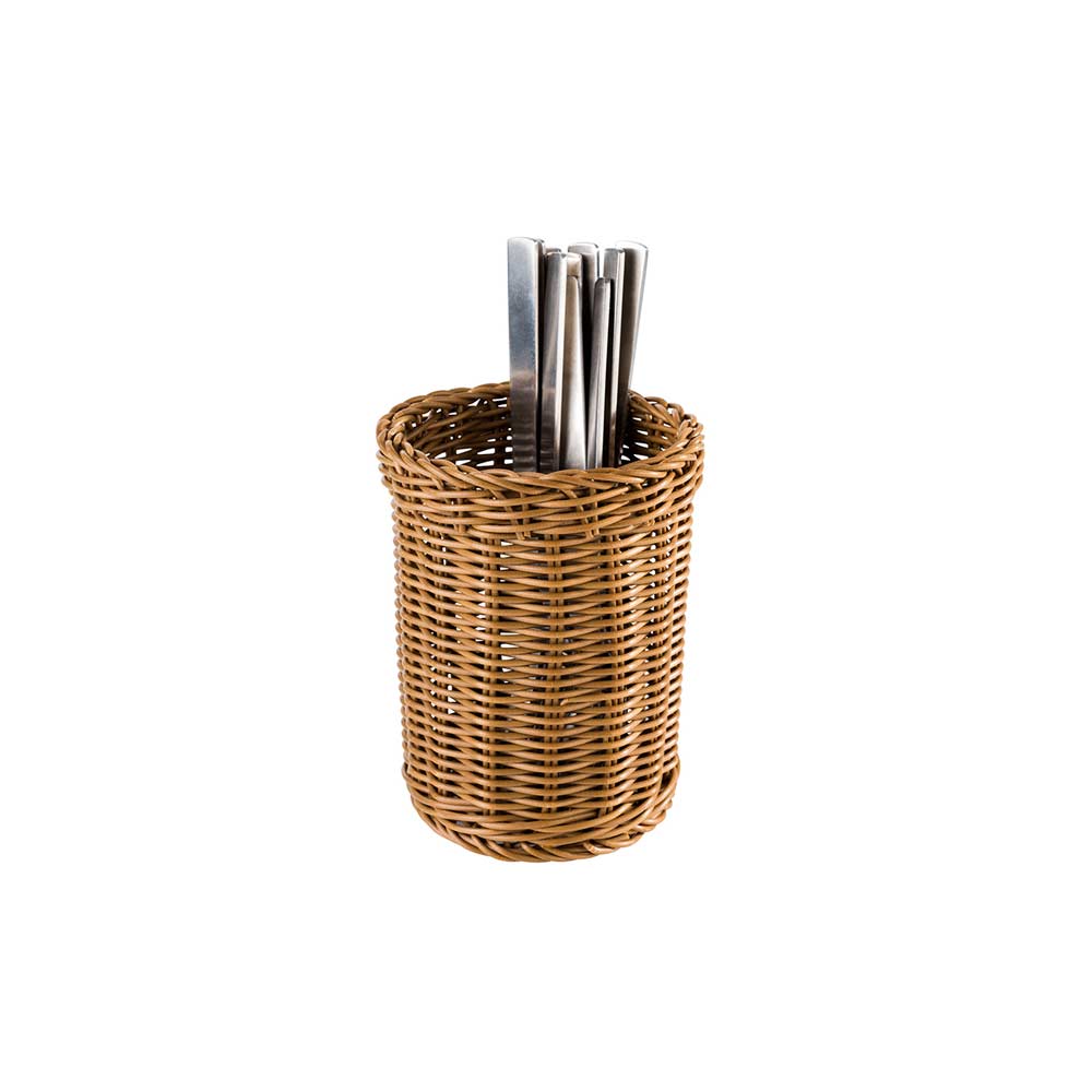 Besteckkorb - Ø 12 x 15 cm - PP-Rattan - Braun