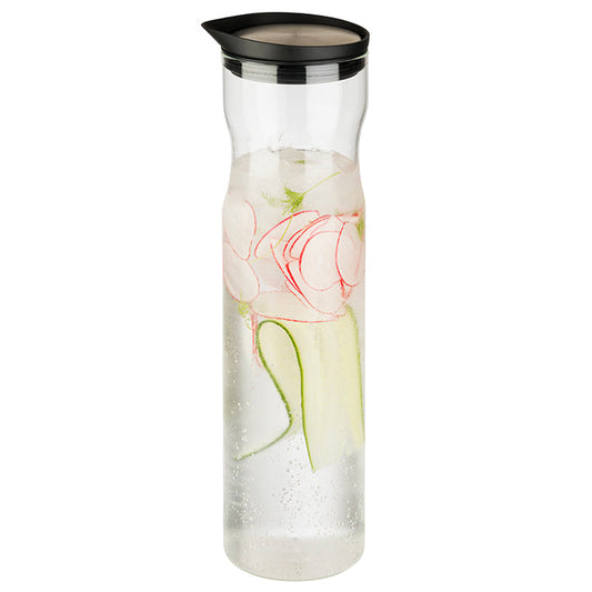 Glas-Karaffe mit Edelstahl-Deckel - Ø 8 x 32 cm (Inhalt 1,2 l)