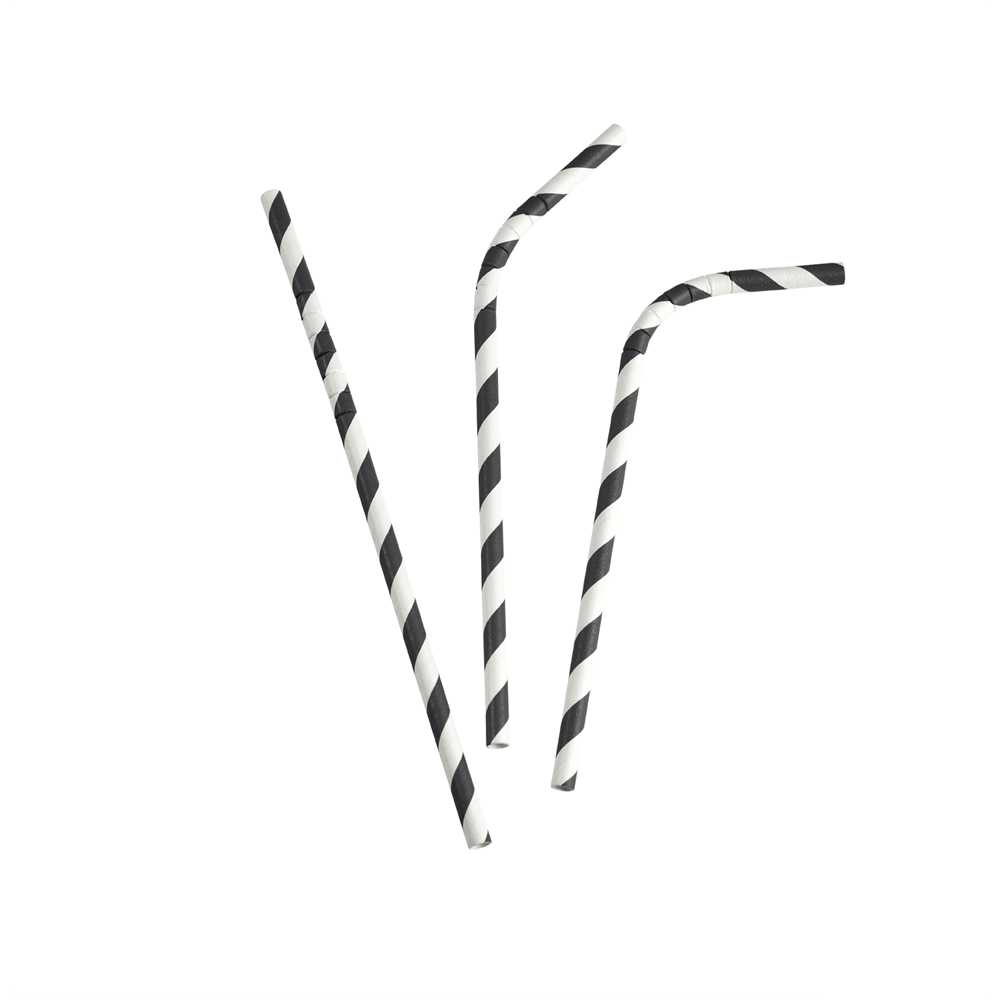 GREENHORN Papier-Trinkhalme flexibel - Ø 0,6 x 19,7 cm (100 Stück) - schwarz-weiß gestreift
