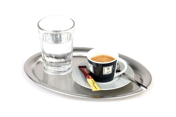Café-Tablett oval - 26,5 x 19,5 cm (Edelstahl mattiert)