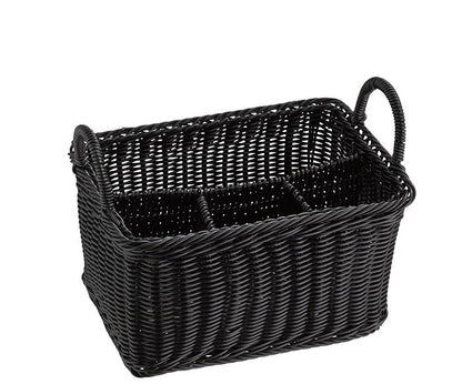 ECONOMIC Besteck- / Serviettenkasten (4-fach) - PP-Rattan - Schwarz