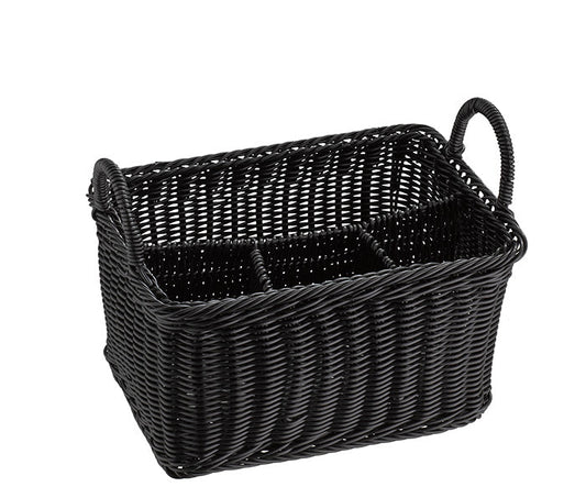 ECONOMIC Besteck- / Serviettenkasten (4-fach) - PP-Rattan - Schwarz