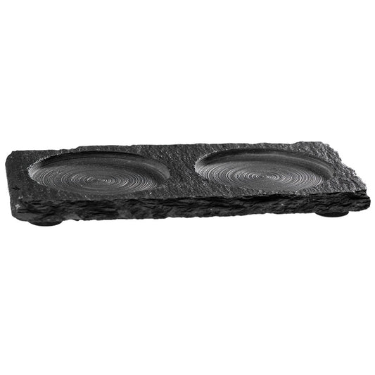 Untersetzter 15 x 8 cm mit zwei Aussparungen Ø 6 cm - Naturschiefer