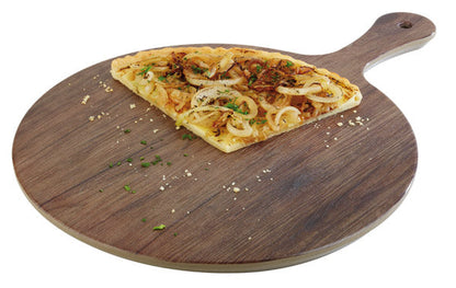 EICHE Servierplatte Ø 30 x 1,5 cm, Griff 12 cm, Melamin - Holzoptik