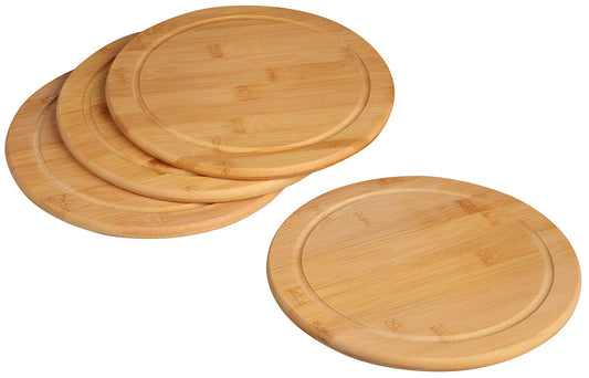 Bambus Servierteller mit Saftrille  (4er Set) - Ø 25 x 1,3  cm  Helles Naturholz