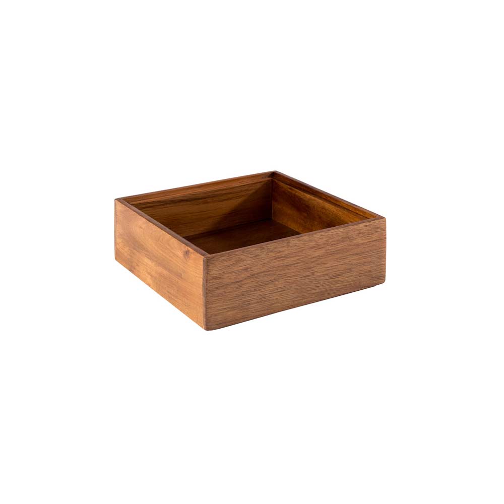 WOODY Holzbox/Holzbox/Tischbehälter  1-fach  15 x 15 x 5,5 cm, Akazienholz, Servierbox für Brot & M
