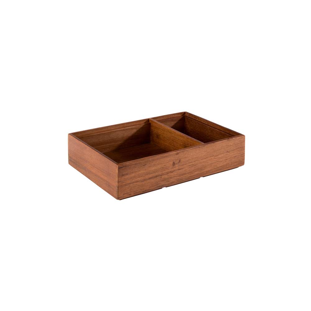 WOODY 2-fach Holzbox/Tischbehälter aus Akazienholz  22,5 x 15 x 5,5 cm, Servierbox für Brot & Menag