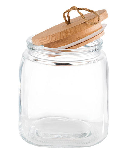 WOODY Vorratsglas mit Holzdeckel - 14 x 14 x 17 cm (Inhalt 2 l)