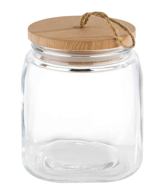 WOODY Vorratsglas mit Holzdeckel - 14 x 14 x 17 cm (Inhalt 2 l)