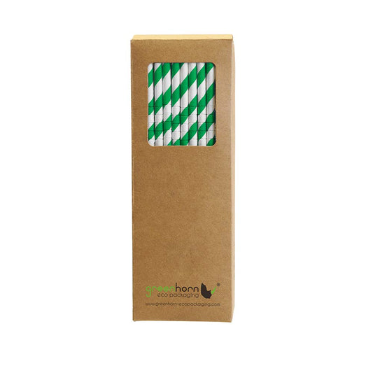 GREENHORN Papier-Trinkhalme flexibel - Ø 0,6 x 19,7 cm (100 Stück) - grün-weiß gestreift