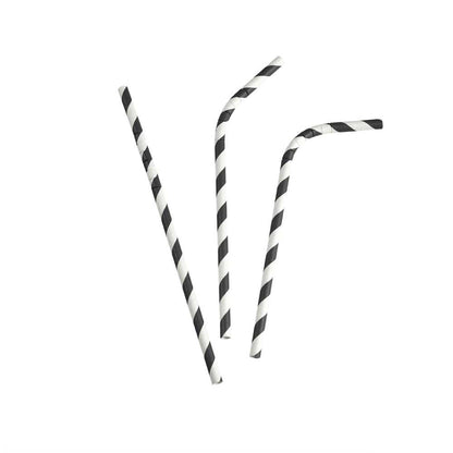 GREENHORN Papier-Trinkhalme flexibel - Ø 0,6 x 19,7 cm (100 Stück) - schwarz-weiß gestreift
