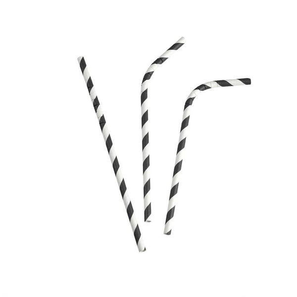 GREENHORN Papier-Trinkhalme flexibel - Ø 0,6 x 19,7 cm (100 Stück) - schwarz-weiß gestreift
