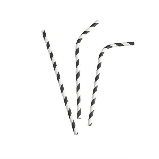 GREENHORN Papier-Trinkhalme flexibel - Ø 0,6 x 19,7 cm (100 Stück) - schwarz-weiß gestreift