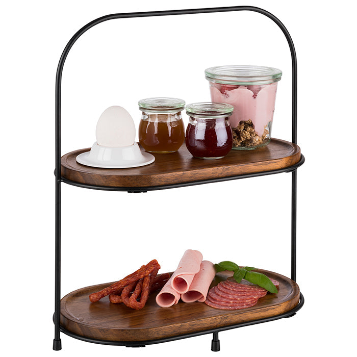 ALL-ROUNDER 2-stufige Etagère (5-tlg.) - 31 x 17 x 37.5 cm - Akazie. Metall