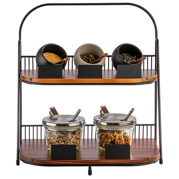 ALL ROUNDER  Etagère   2 - stufige - 21 x 35,5 cm - Schwarz, Braun - Metall/Holz