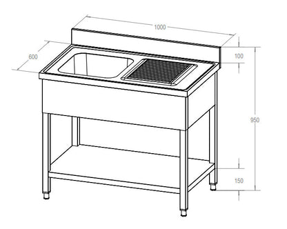 ECOLINE Spültisch 1000x600 mm mit 1 Becken links