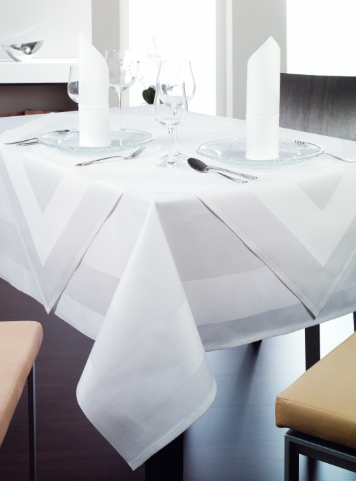 TESSIN Tischdecke mit Atlaskante - 130 x 170 cm - Baumwolle - Weiß